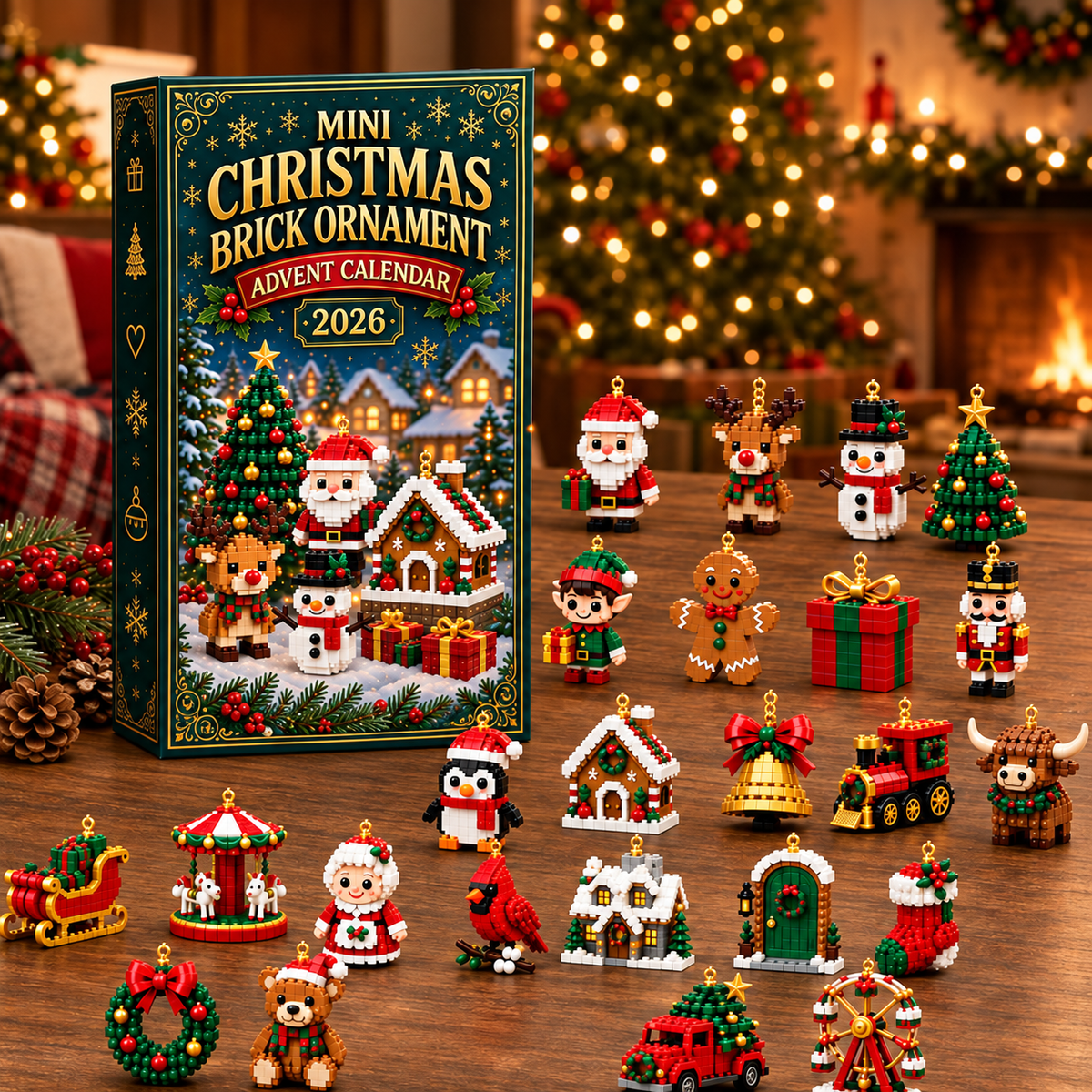 🎄24-Day Christmas Advent Calendar – 24 Buildable Ornaments for Kids, Family Fun & Holiday Decor | inoreva®