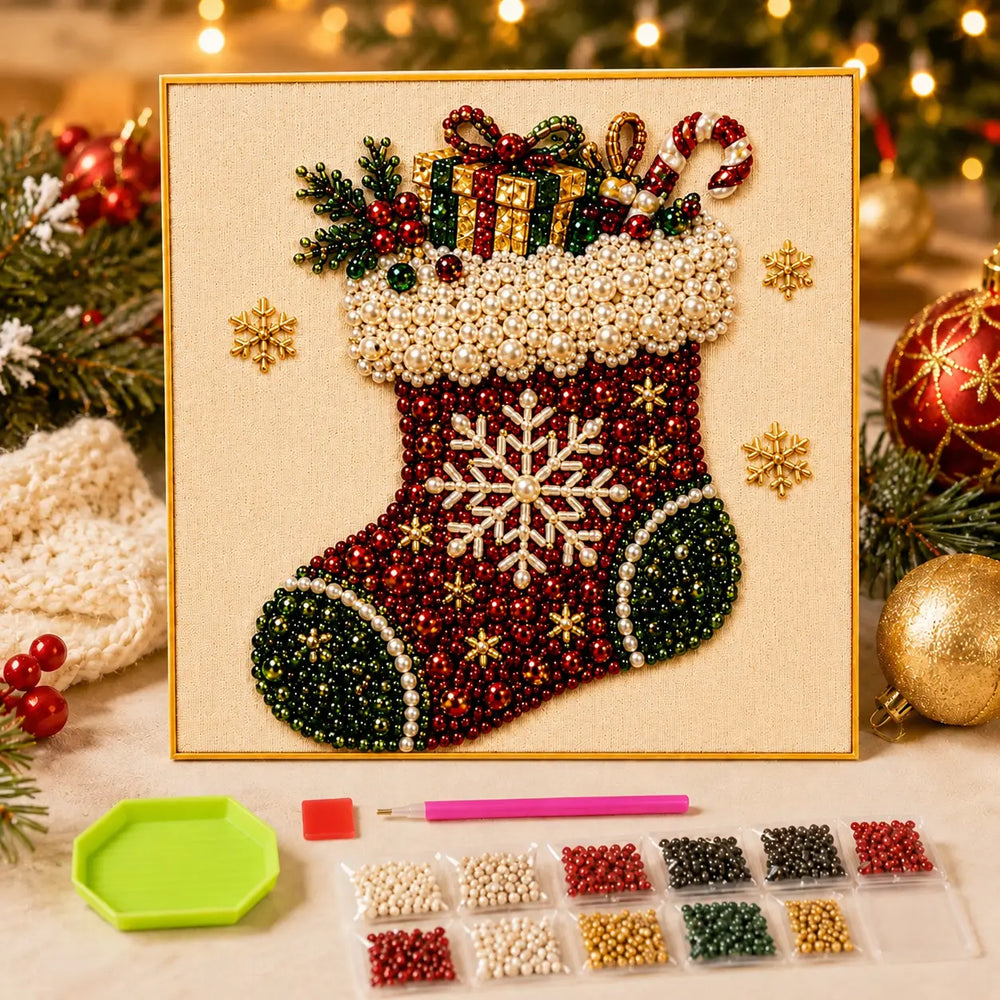 Christmas Stocking pearl diamond painting design