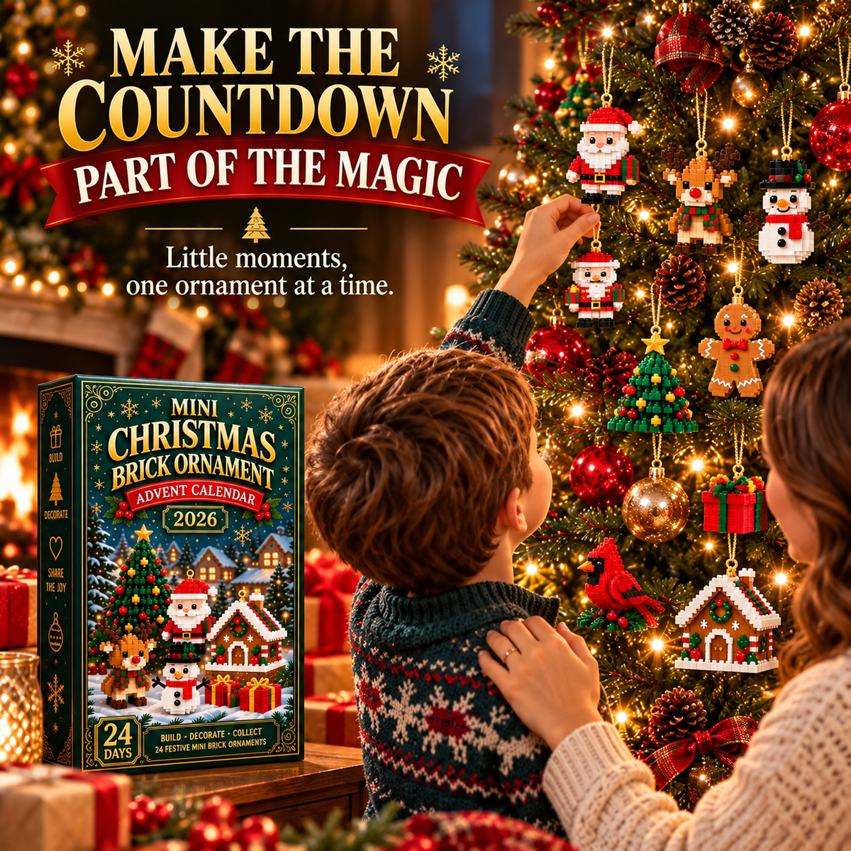 🎄24-Day Christmas Advent Calendar – 24 Buildable Ornaments for Kids, Family Fun & Holiday Decor | inoreva®