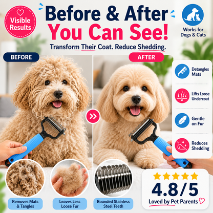 🔥lnoreva® Dual-Sided Pet Grooming Rake 🐾Gentle De-Shedding & Detangling Comb for Dogs🐶 & Cats🐱1