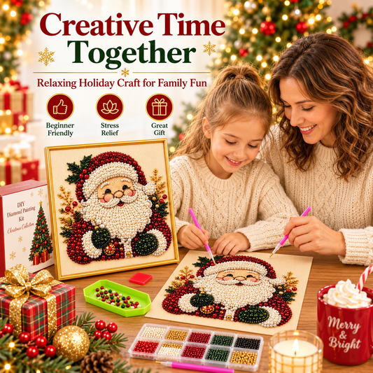 3D Beaded Christmas Pearl Diamond Painting – Xmas Wreath Stocking DIY Wall Decor