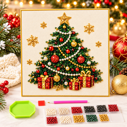 3D Beaded Christmas Pearl Diamond Painting – Xmas Wreath Stocking DIY Wall Decor