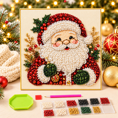 3D Beaded Christmas Pearl Diamond Painting – Xmas Wreath Stocking DIY Wall Decor