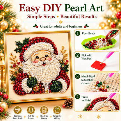 3D Beaded Christmas Pearl Diamond Painting – Xmas Wreath Stocking DIY Wall Decor