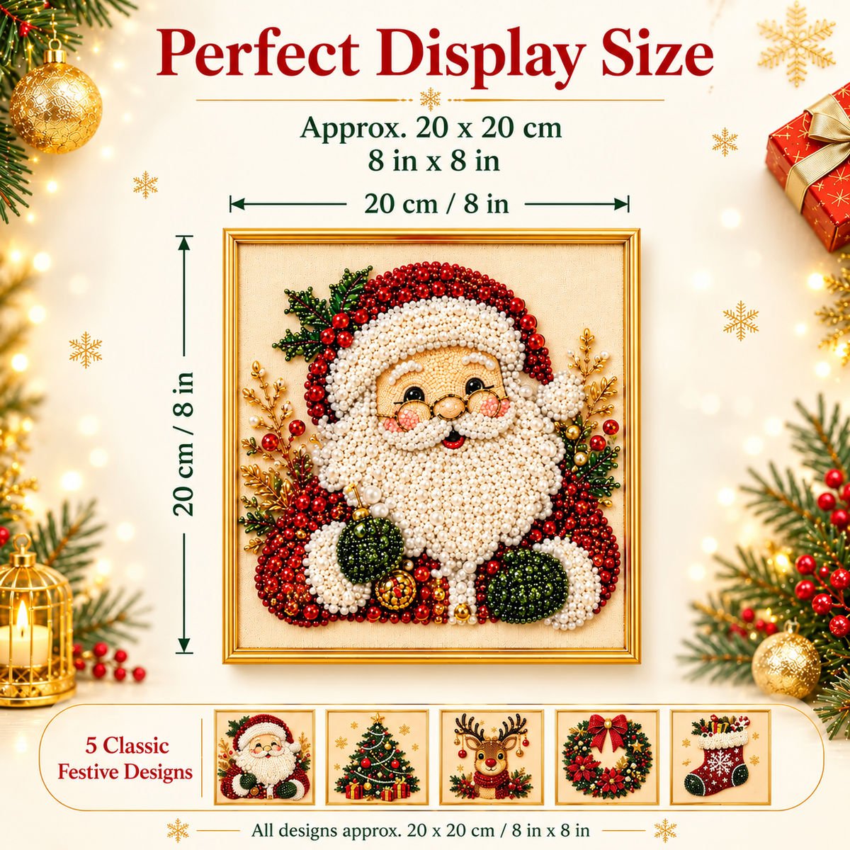 3D Beaded Christmas Pearl Diamond Painting – Xmas Wreath Stocking DIY Wall Decor
