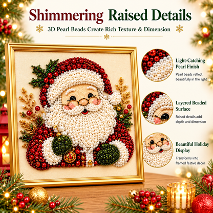 3D Beaded Christmas Pearl Diamond Painting – Xmas Wreath Stocking DIY Wall Decor