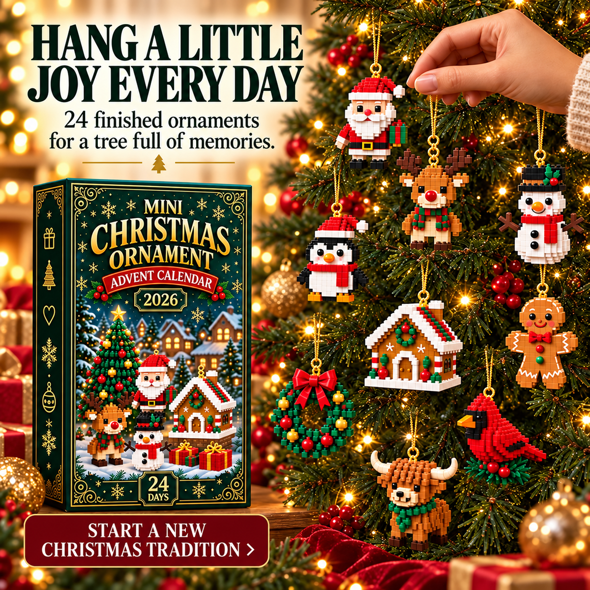 🎄24-Day Christmas Advent Calendar – 24 Buildable Ornaments for Kids, Family Fun & Holiday Decor | inoreva®