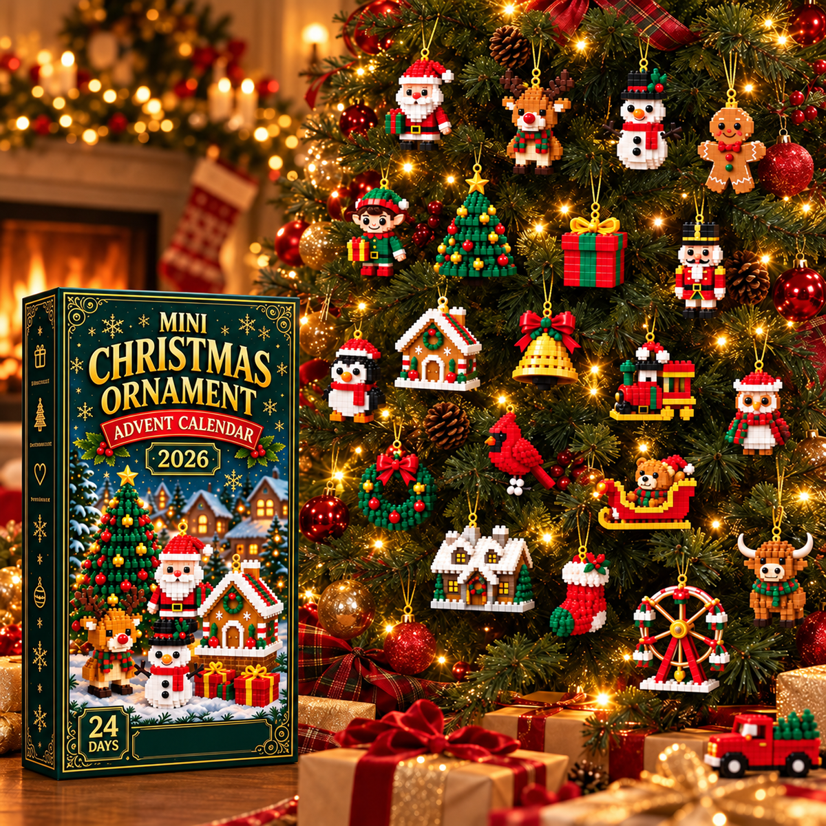 🎄24-Day Christmas Advent Calendar – 24 Buildable Ornaments for Kids, Family Fun & Holiday Decor | inoreva®