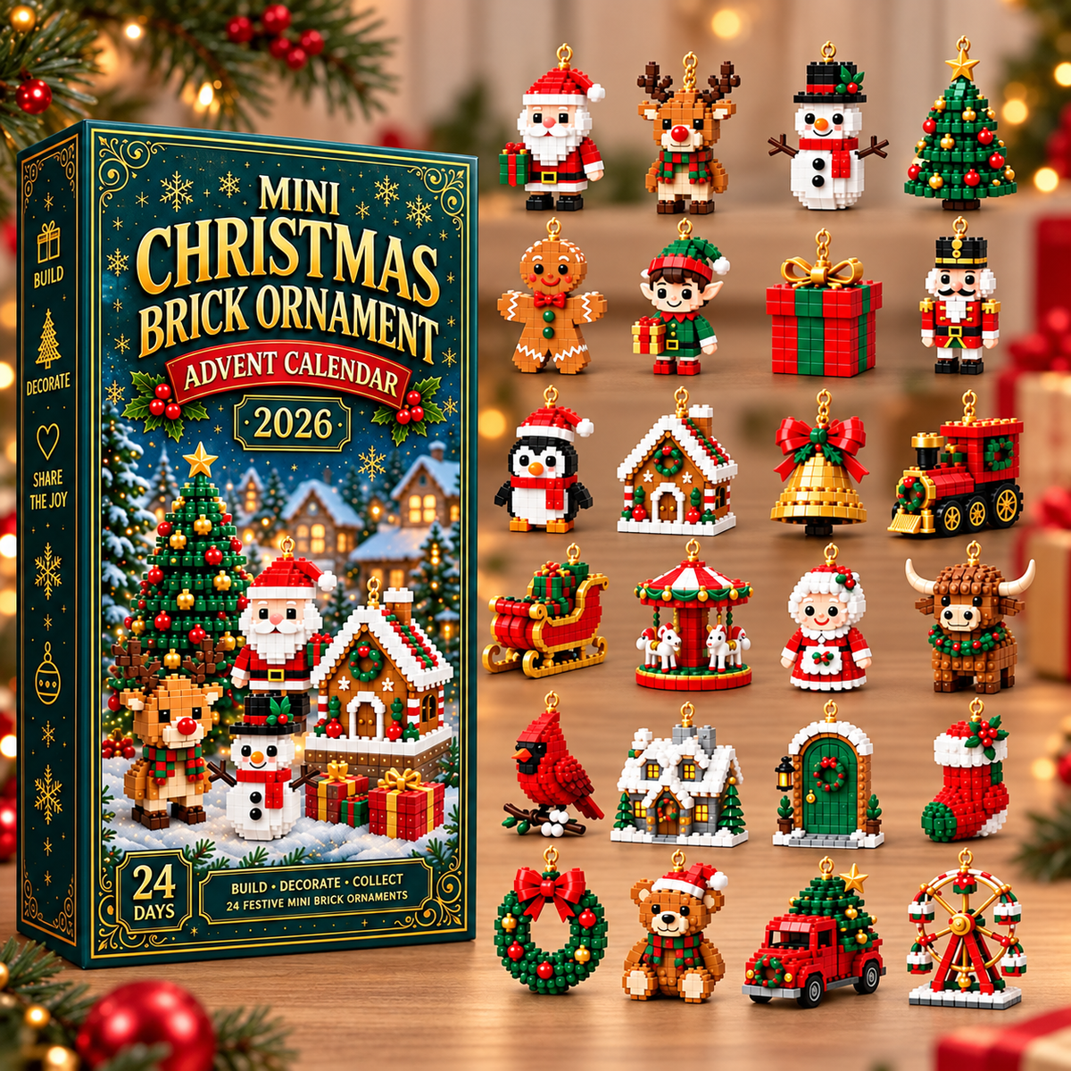 🎄24-Day Christmas Advent Calendar – 24 Buildable Ornaments for Kids, Family Fun & Holiday Decor | inoreva®