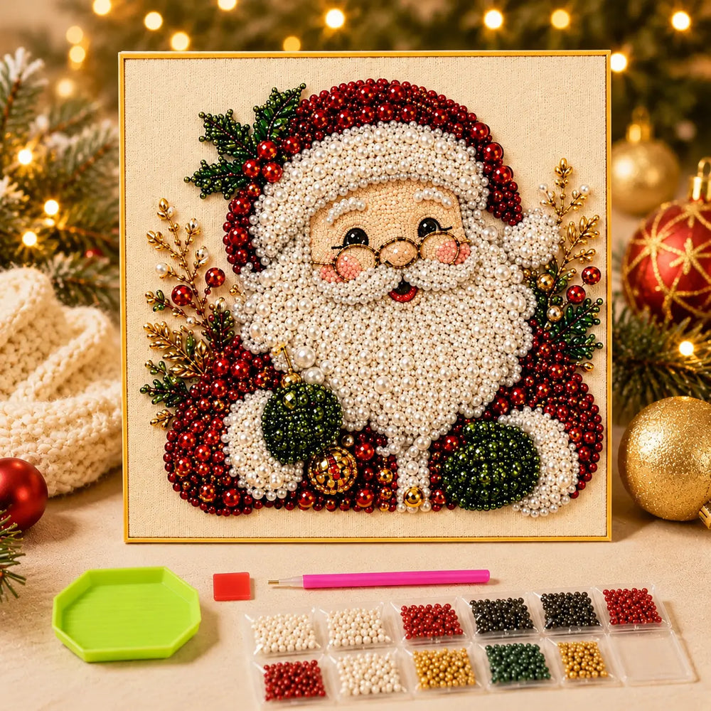 Santa Claus Christmas pearl diamond painting canvas with colorful DIY beads and tools